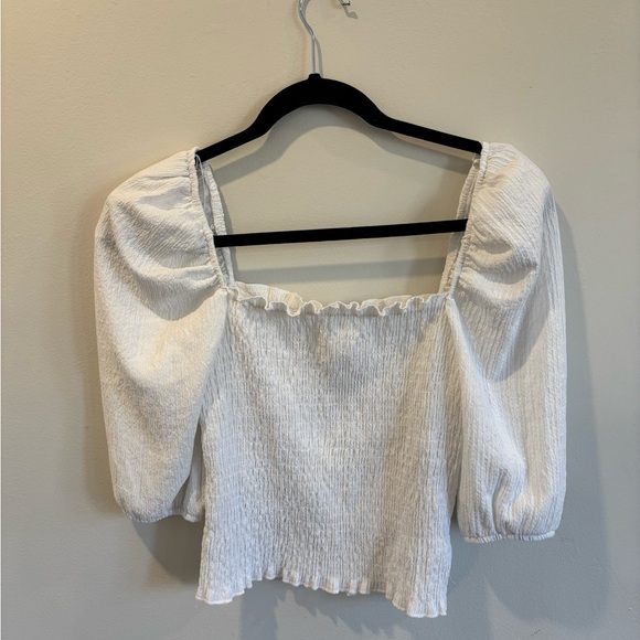 H&M White Smocked Puff Sleeve Top - Picture 3 of 6